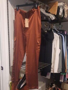 Bailey 44 Satin Cargo Pants in Rust